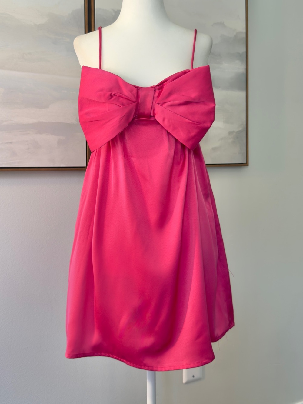 Oliviaceous Hot Pink Satin Bow Mini Dress | Babydoll Party Dress
